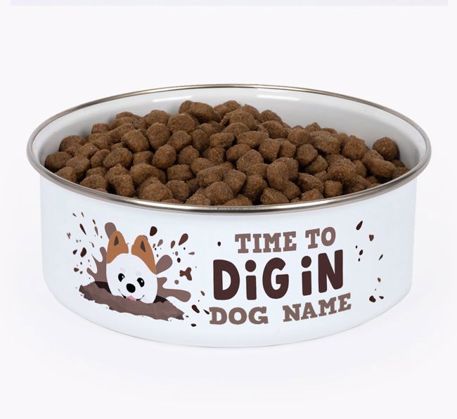 Time To Dig In: Personalized {breedFullName} Enamel Dog Bowl